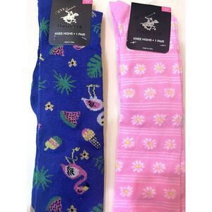 Beverly Hills Polo Club Socks Flamingo Flowers 2-Pair Size 5-9